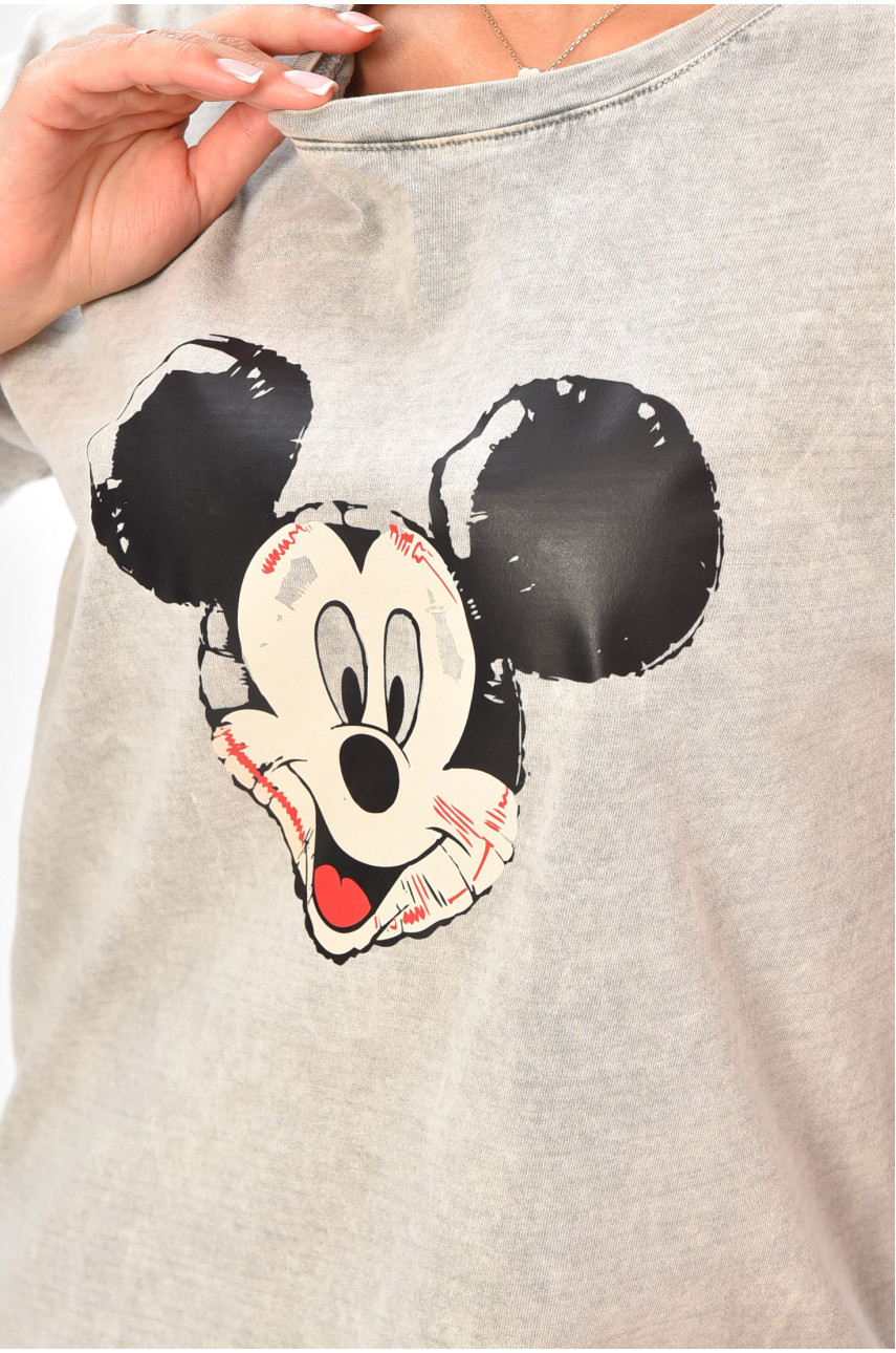 Футболка женская однотонная серого цвета с принтом 204280