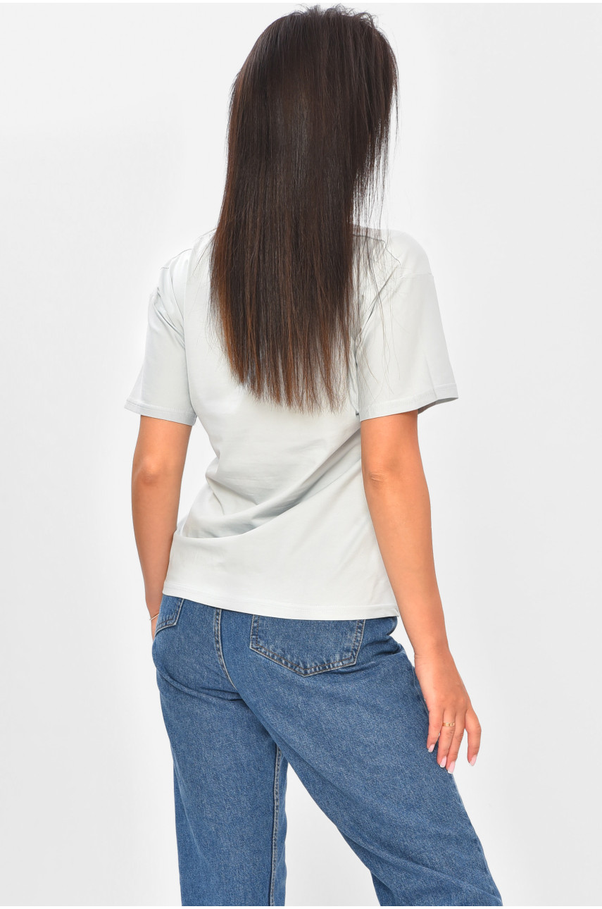 Футболка жіноча однотонна сірого кольору з принтом 6034 204283