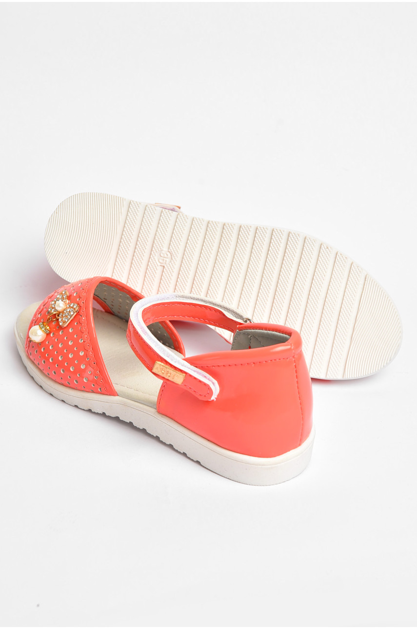 Босоножки детские кораллового цвета на липучке 1153-3 204357