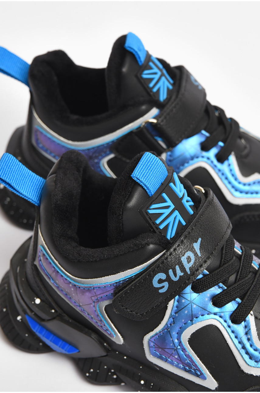 Кроссовки детские для девочки демисезонные черного цвета с синими вставками 7147-6 204368