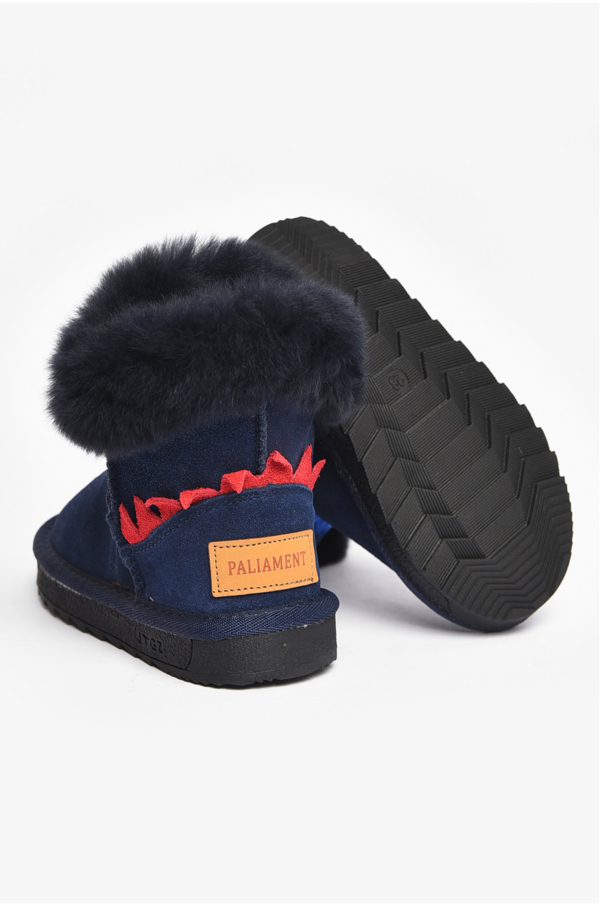 Угги детские искуственная замша темно-синего цвета без застежки В20961-1 204380