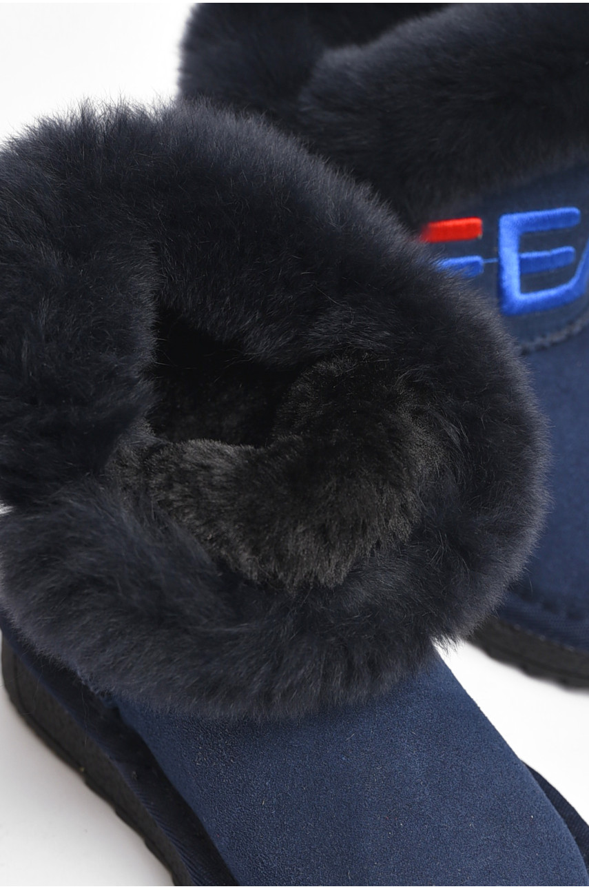 Угги детские искуственная замша темно-синего цвета без застежки В20961-1 204380