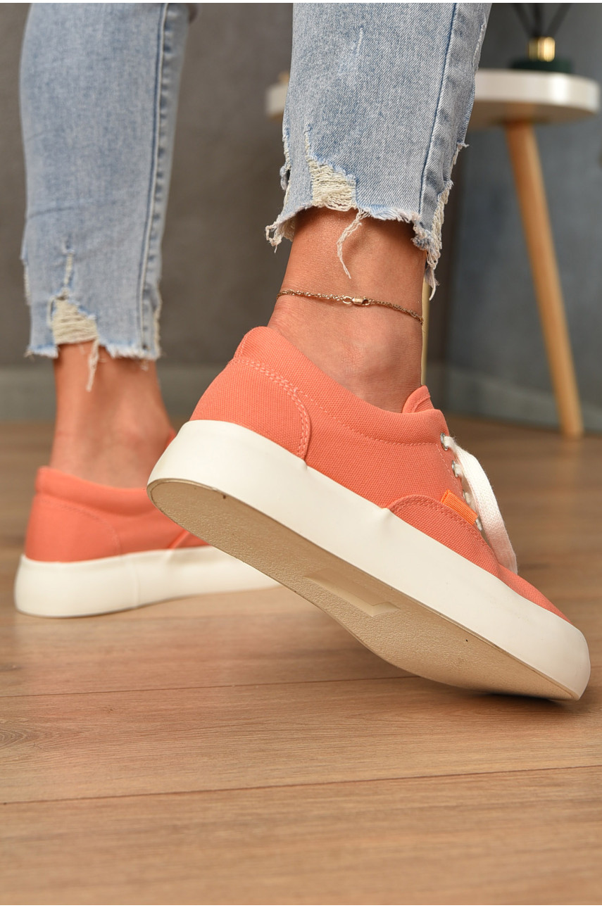 Кеды женские персикового цвета на шнуровке текстиль А72-5 204393