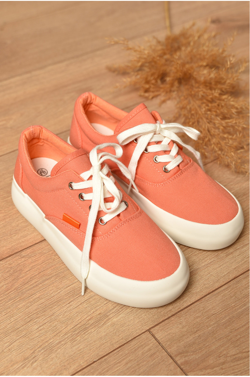 Кеды женские персикового цвета на шнуровке текстиль А72-5 204393