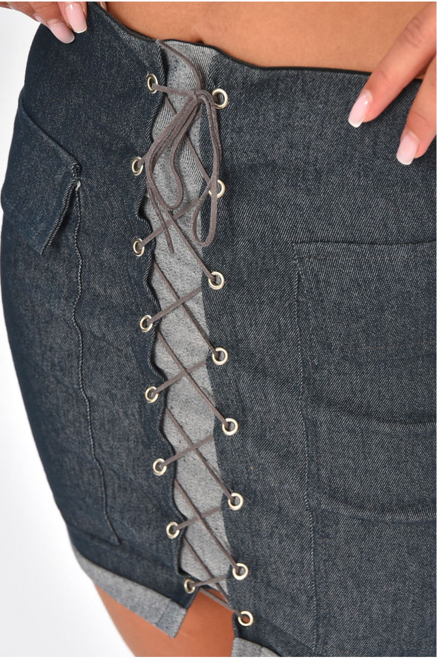 Юбка женская однотонная синего цвета 204444 Юбка женская однотонная синего цвета 204444