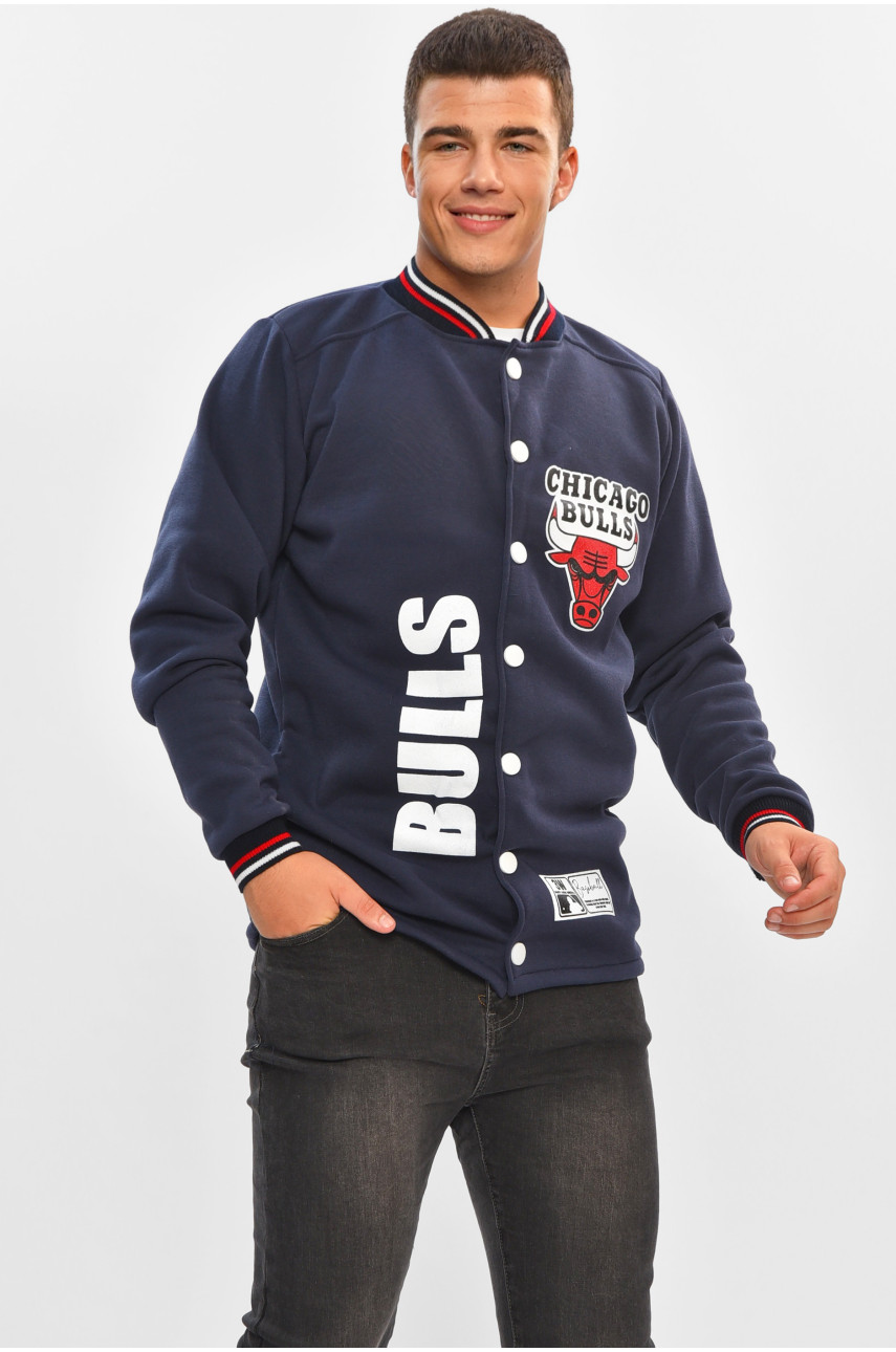 Бомбер мужской на флисе синего цвета 204450