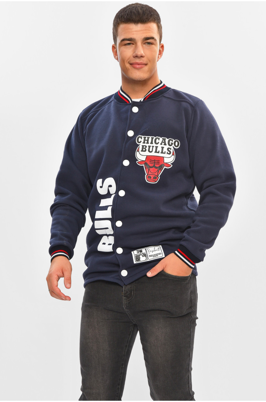 Бомбер мужской на флисе синего цвета 204450