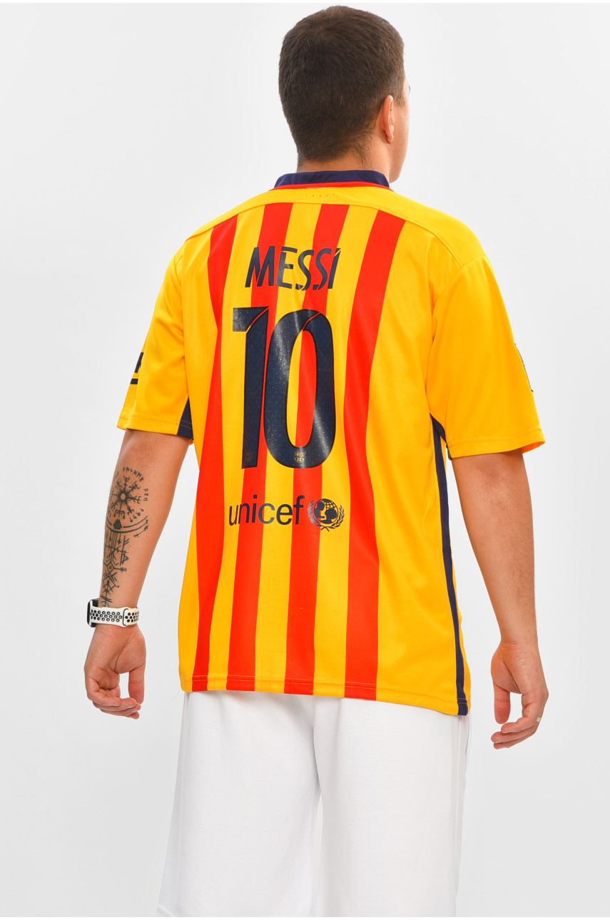 Футболка футбольная мужская оранжевого цвета с принтом 204481