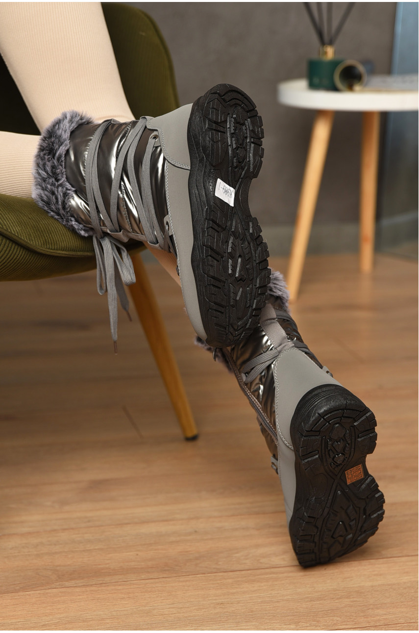 Дутики жіночі на хутрі сірого кольору К989-1 204518 Дутики жіночі на хутрі сірого кольору К989-1 204518