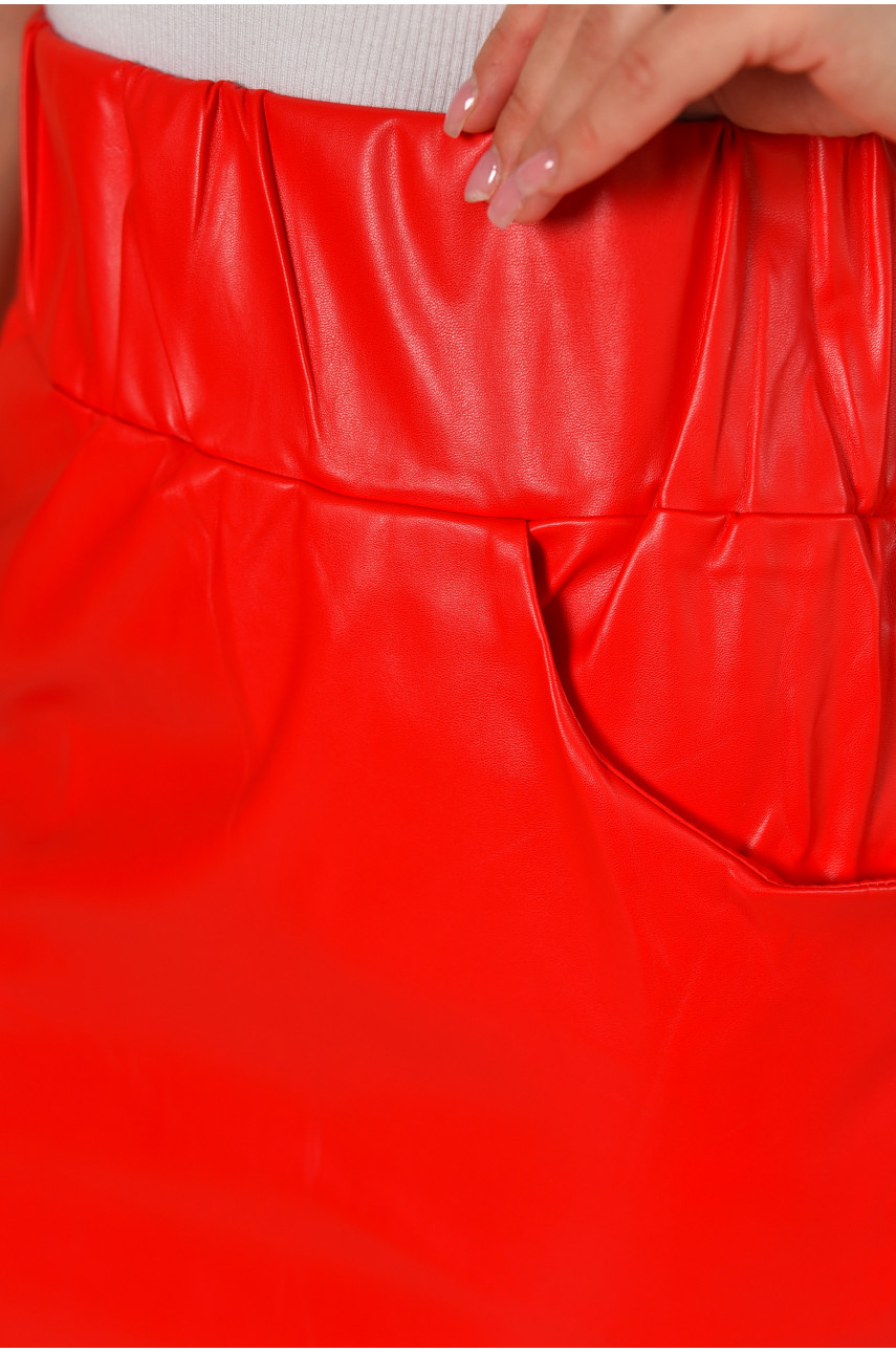 Спідниця жіноча екошкіра однотонна червоного кольору 204536