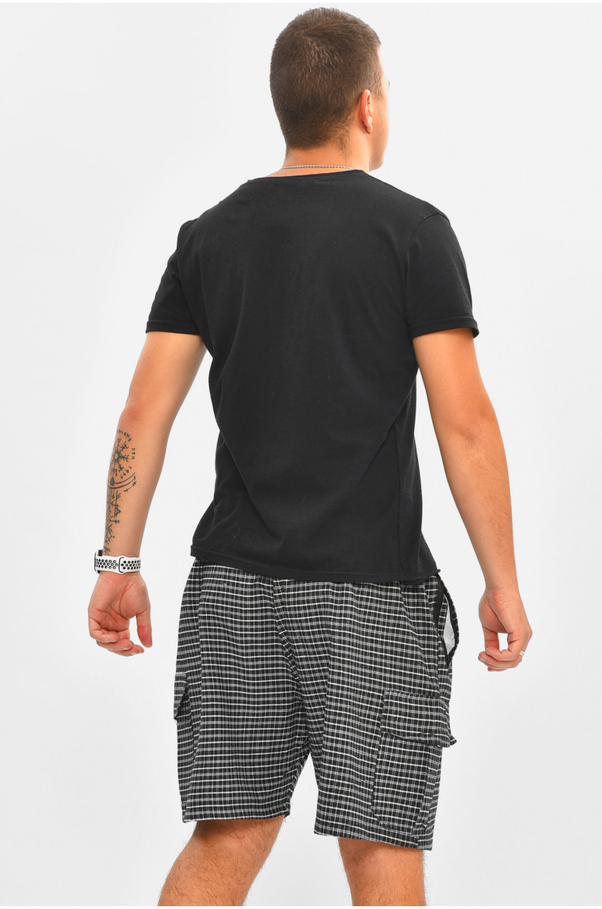 Шорты мужские батальные черного цвета с принтом 2113 204559