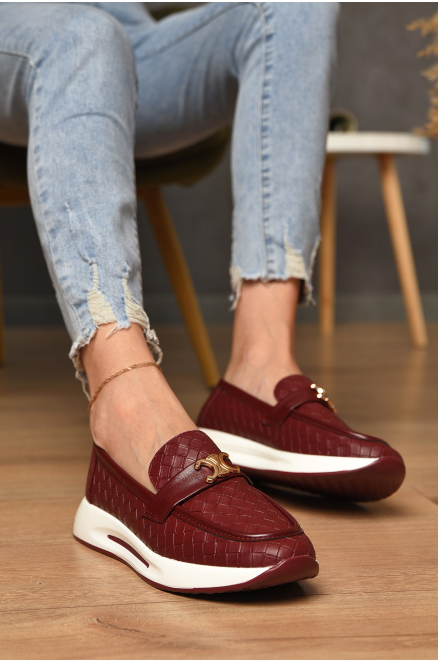 Туфлі-лофери жіночі бордового кольору Н66-10 204571