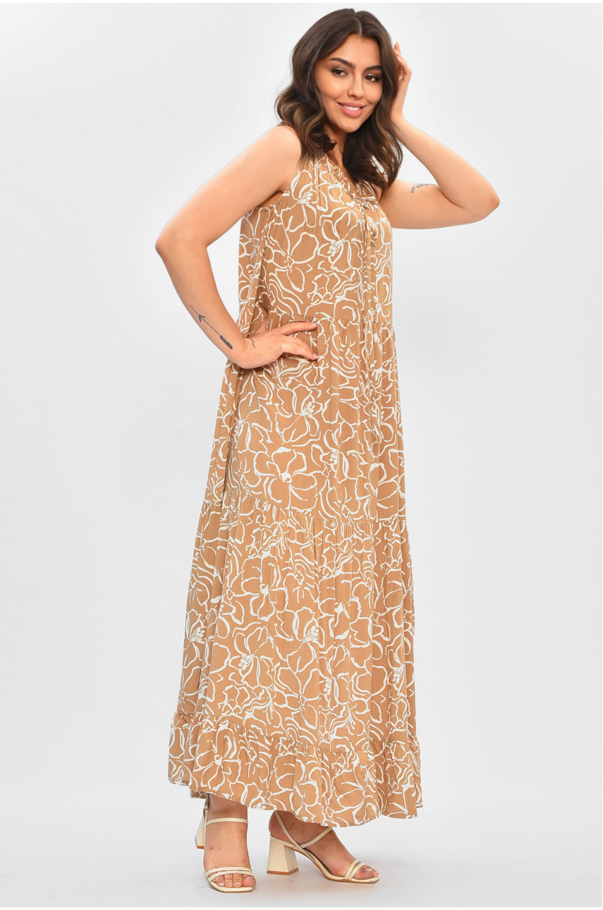 Сарафан женский бежевого цвета с принтом 2356 204593