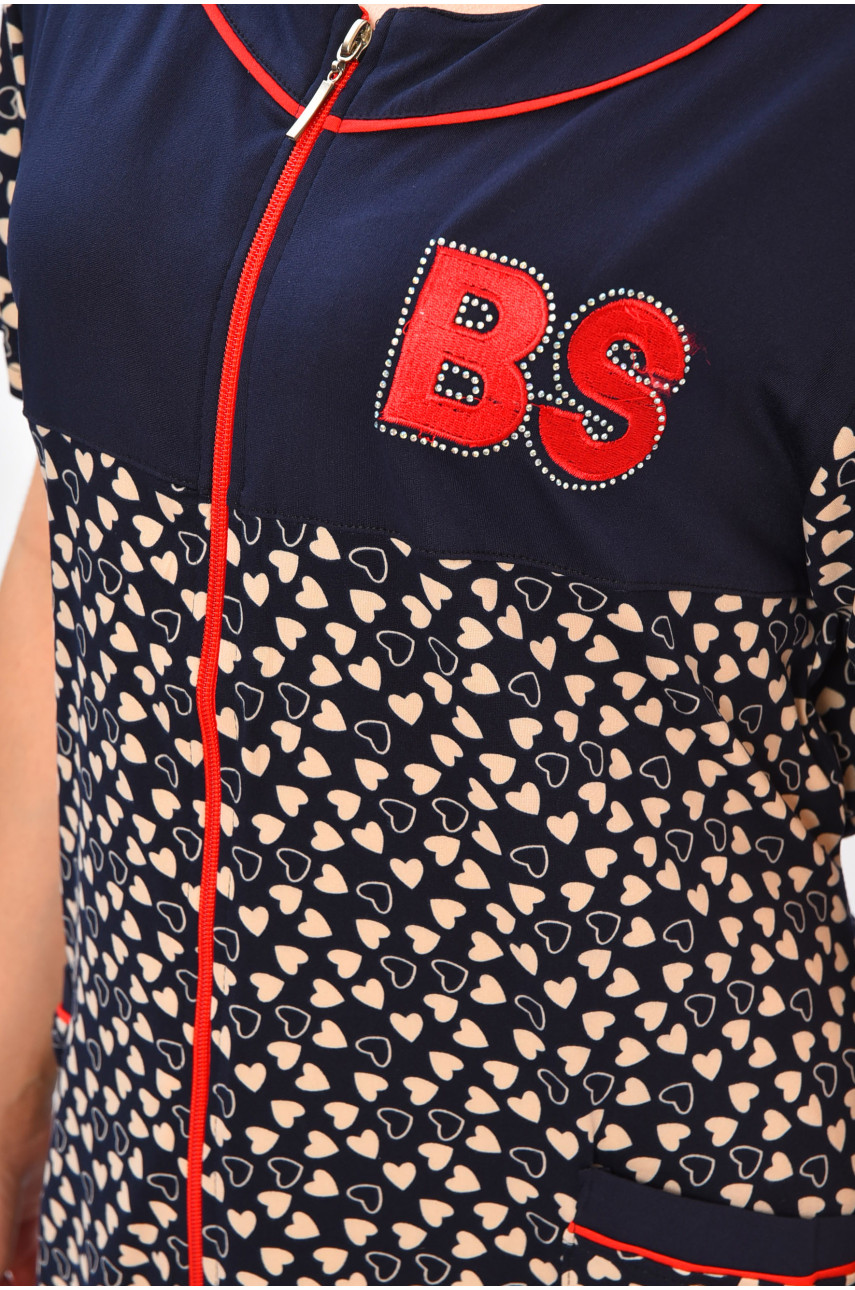 Халат женский батальный тёмно-синего цвета с принтом 1303 204603 Халат женский батальный тёмно-синего цвета с принтом 1303 204603