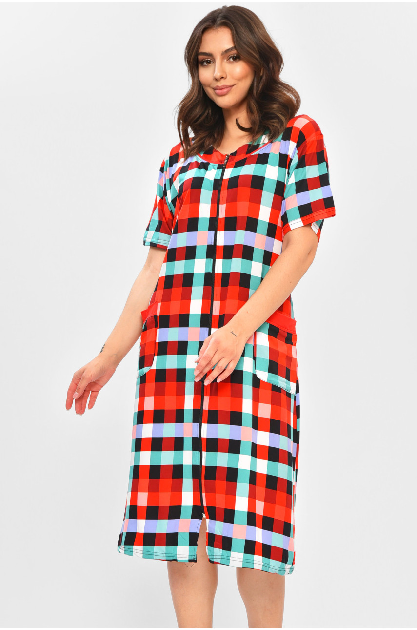 Халат женский батальный красного цвета с принтом 2317 204606