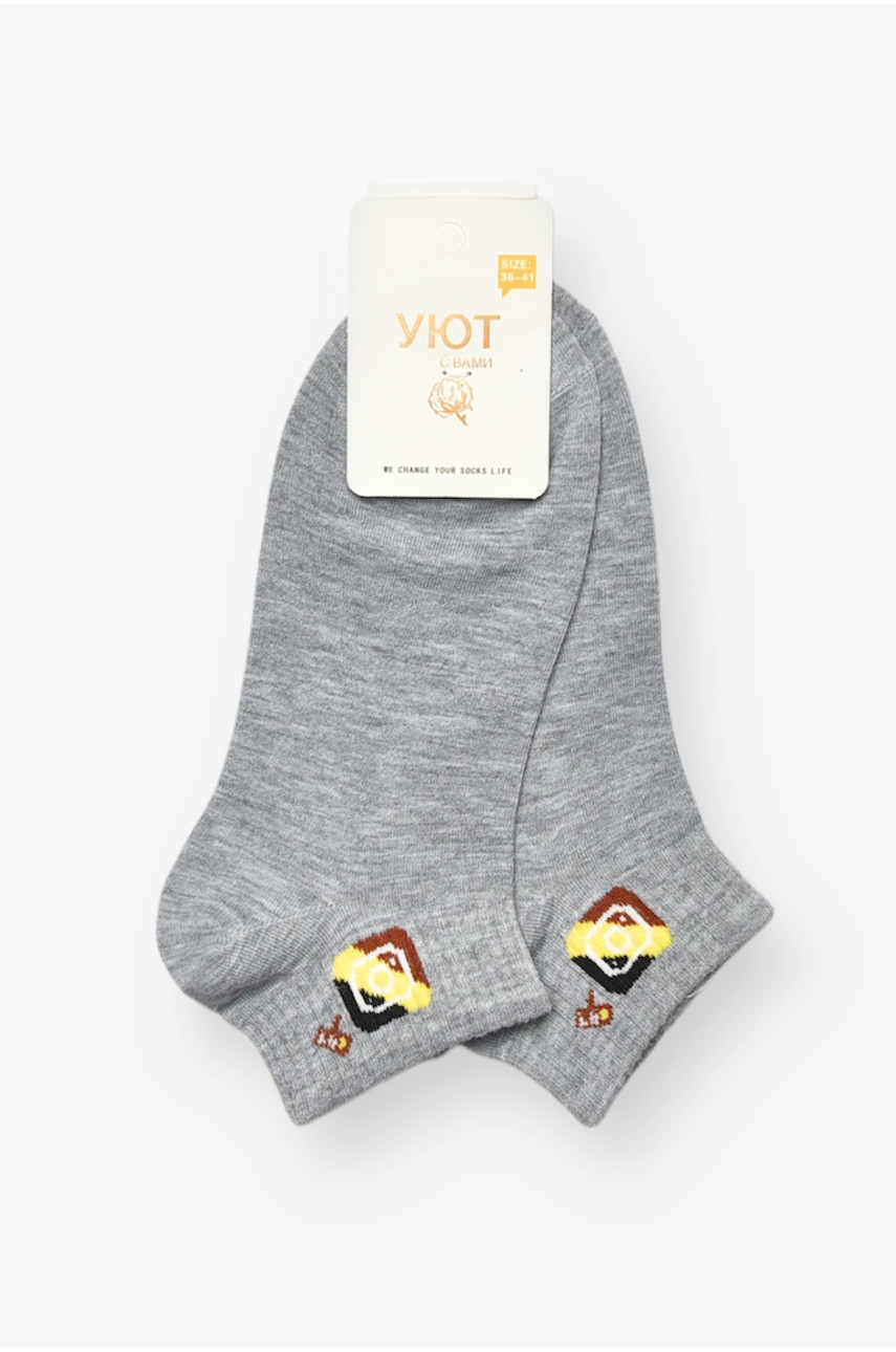Носки женские спортивные демисезонные серого цвета 22-12 204726