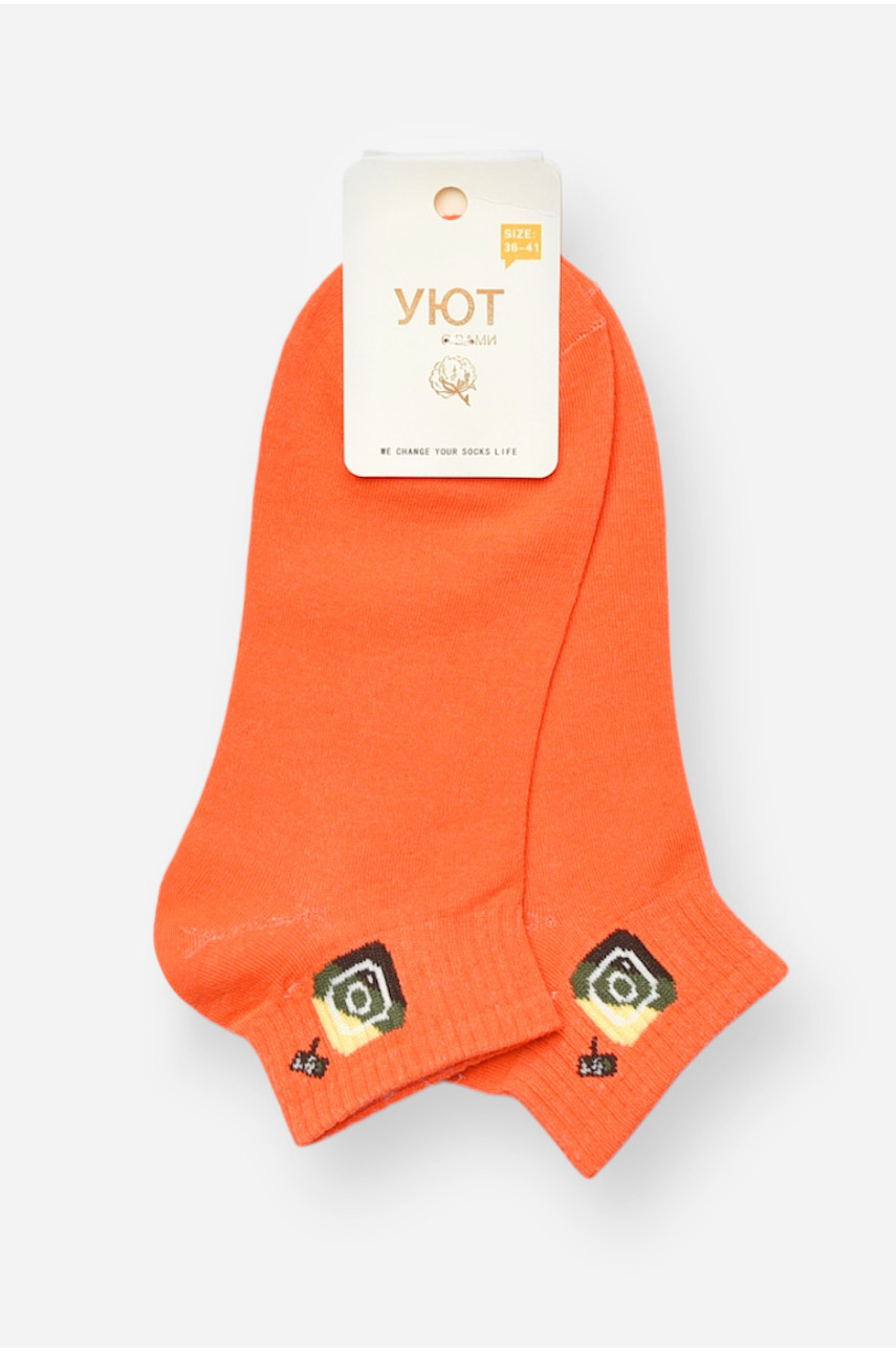 Носки женские спортивные демисезонные оранжевого цвета 22-12 204727