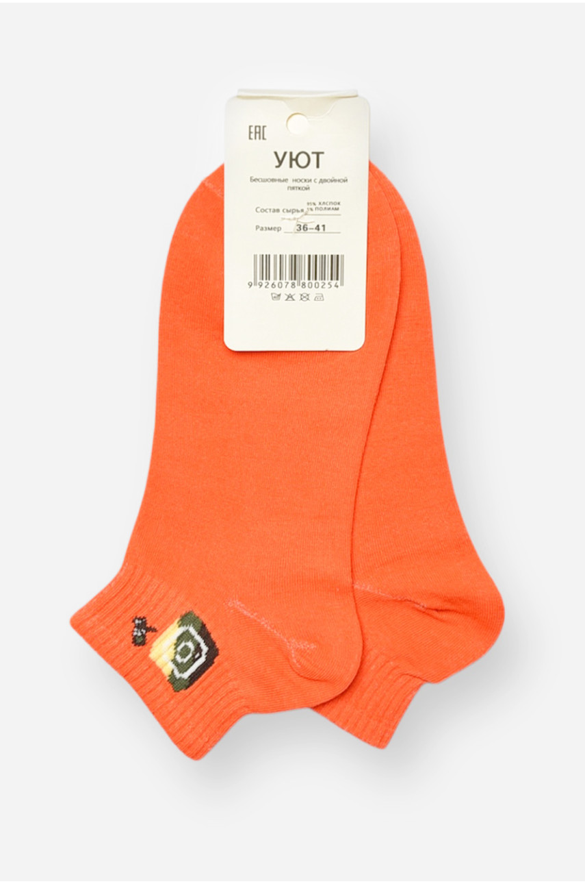 Носки женские спортивные демисезонные оранжевого цвета 22-12 204727