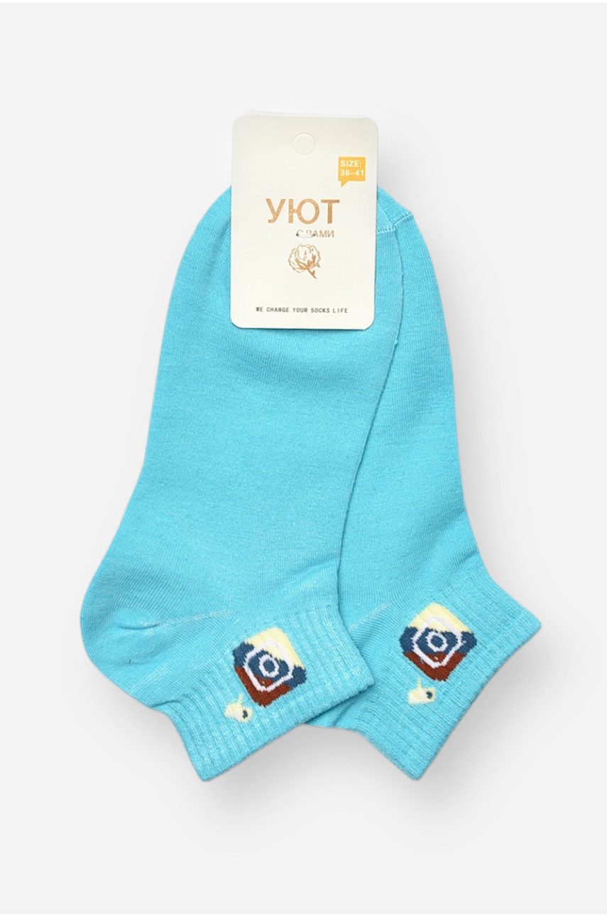 Носки женские спортивные демисезонные голубого цвета 22-12 204729