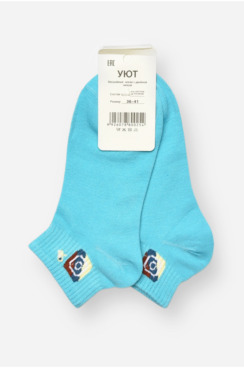 Носки женские спортивные демисезонные голубого цвета 22-12 204729