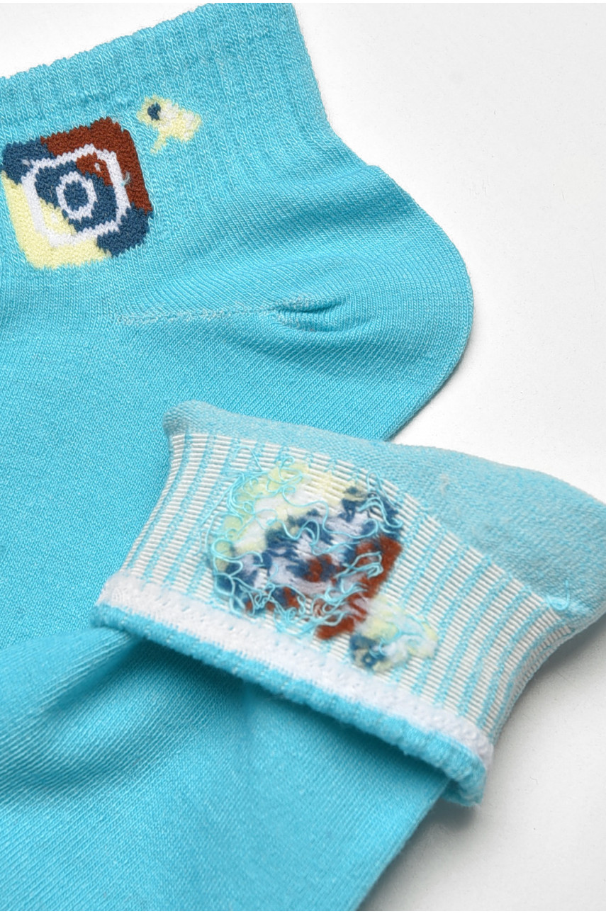 Носки женские спортивные демисезонные голубого цвета 22-12 204729