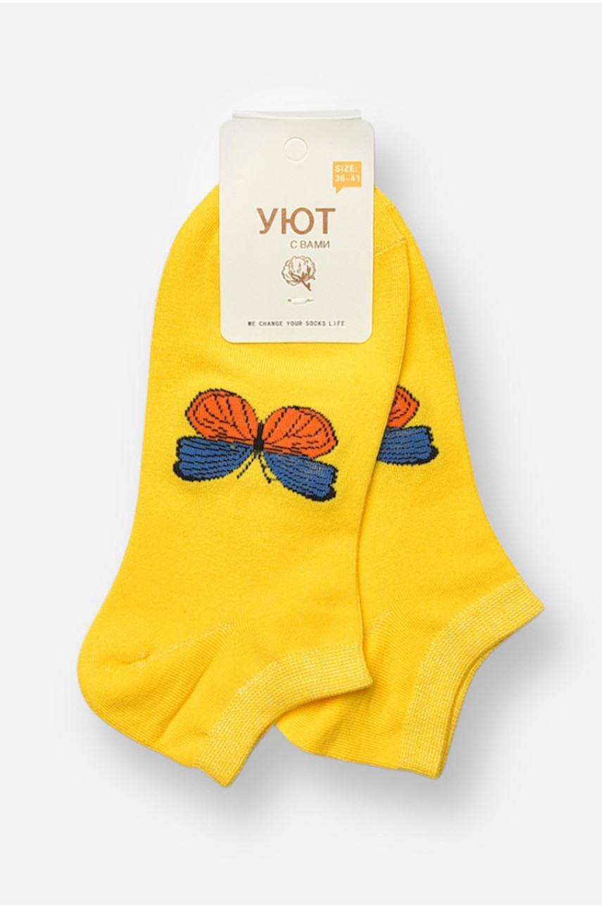 Носки женские спортивные демисезонные желтого цвета 22-05 204751