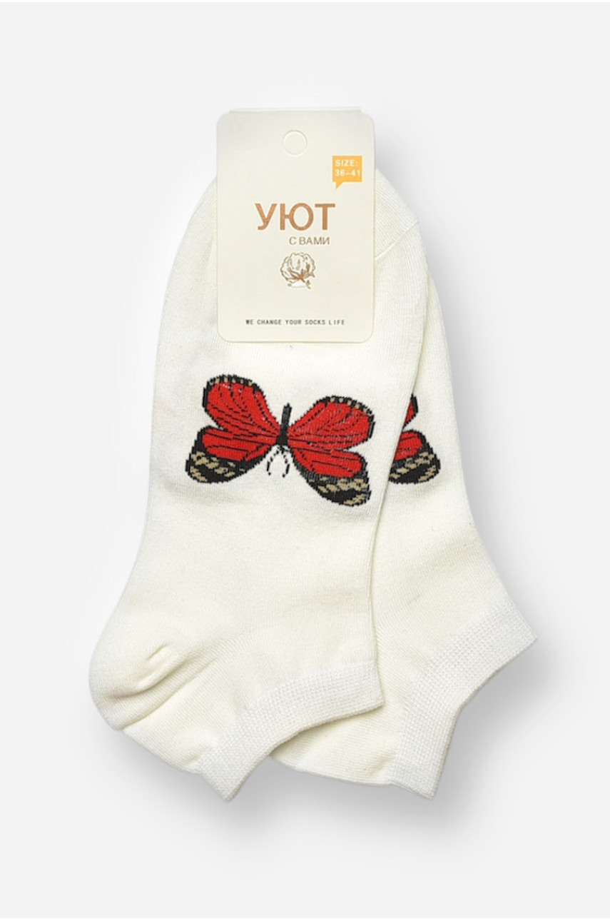 Носки женские спортивные демисезонные молочного цвета 22-05 204752