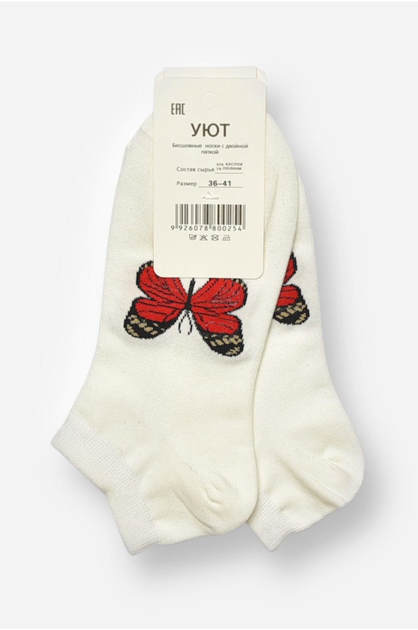 Носки женские спортивные демисезонные молочного цвета 22-05 204752
