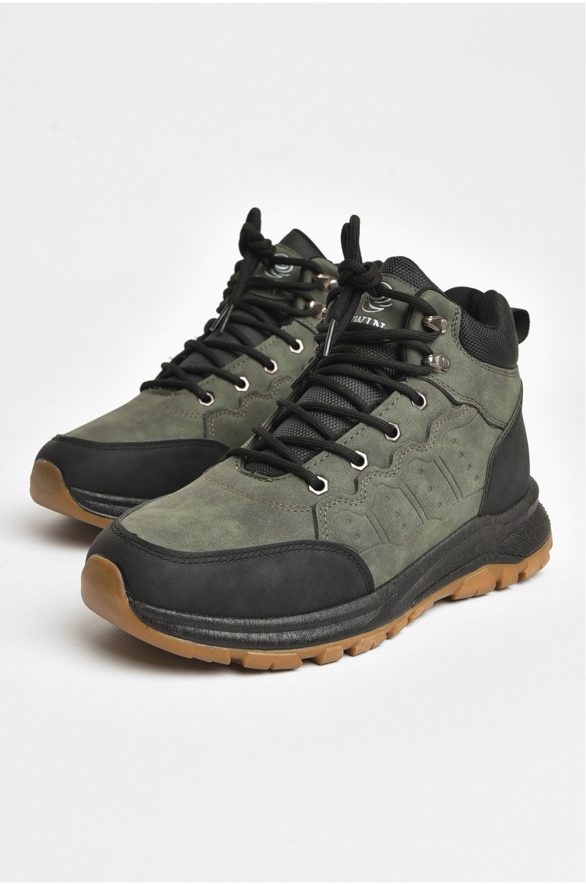 Ботинки мужские зимние на меху темно-зеленого цвета YB10601-3 204881