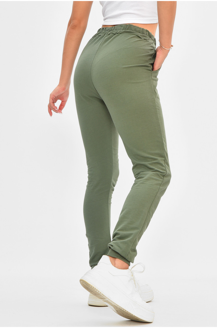 Спортивні штани жіночі кольору хакі 204909