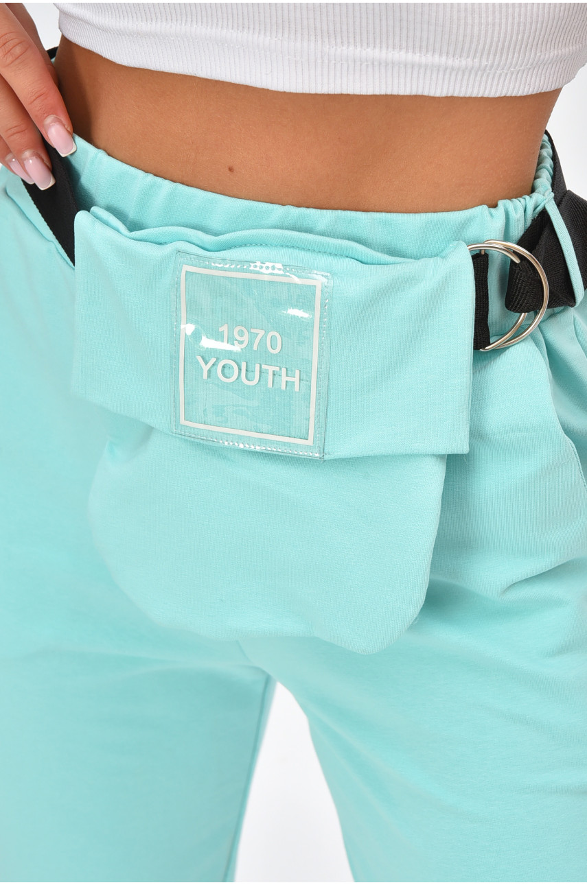 Спортивні штани жіночі м'ятного кольору з поясною сумкою 204913 Спортивні штани жіночі м'ятного кольору з поясною сумкою 204913