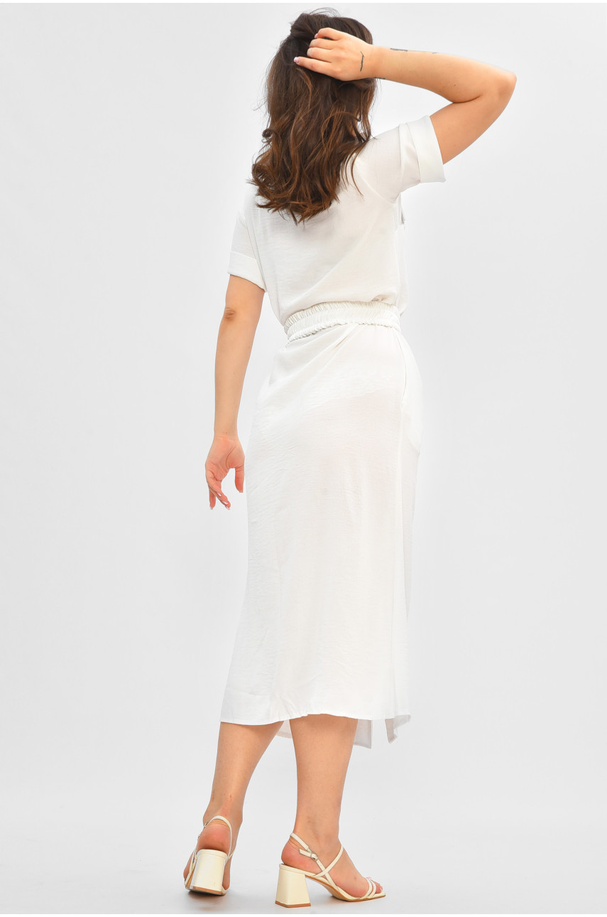 Платье женское однотонное белого цвета с поясом 9325 204917