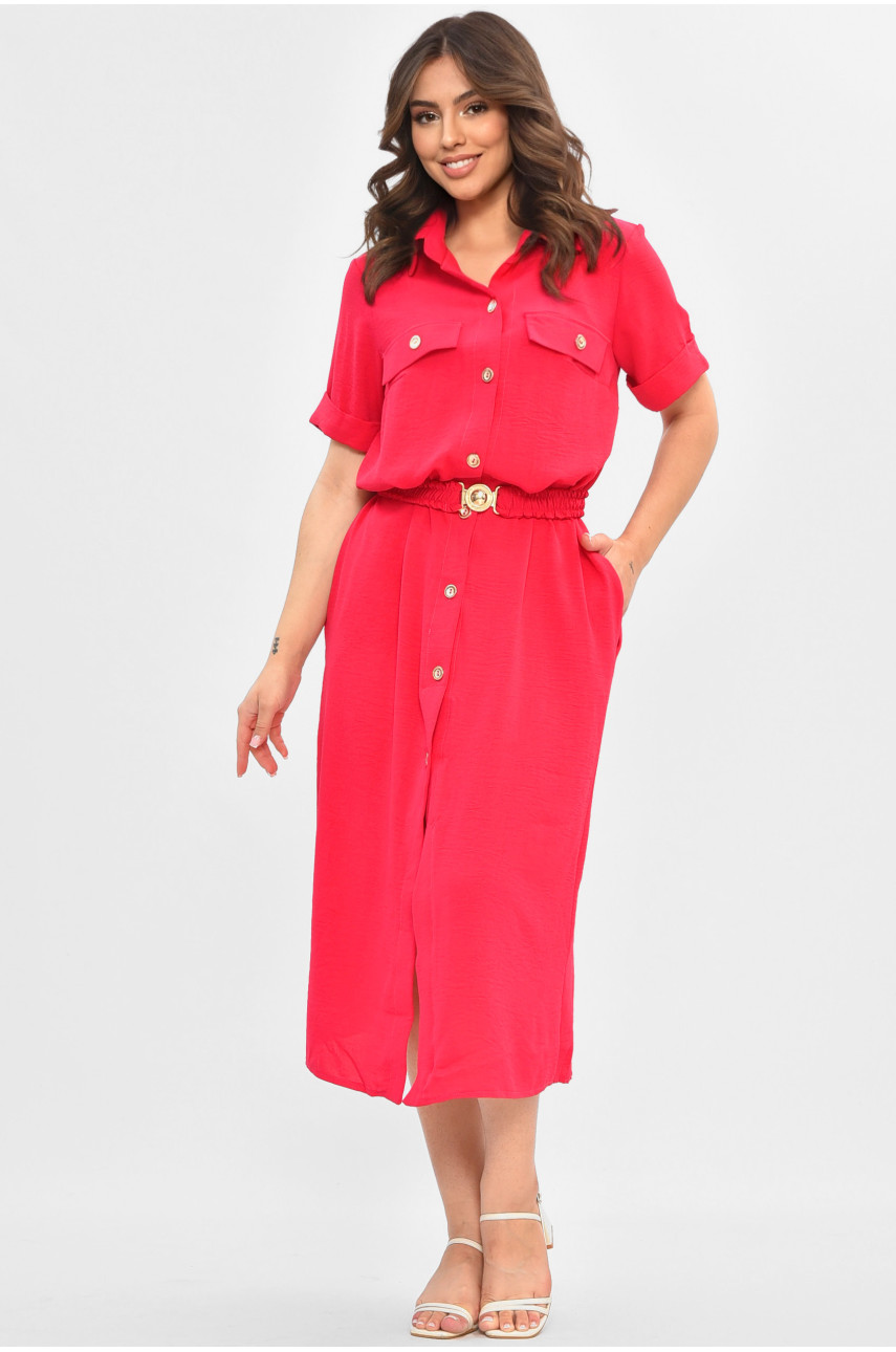 Платье женское однотонное малинового цвета с поясом 9325 204918