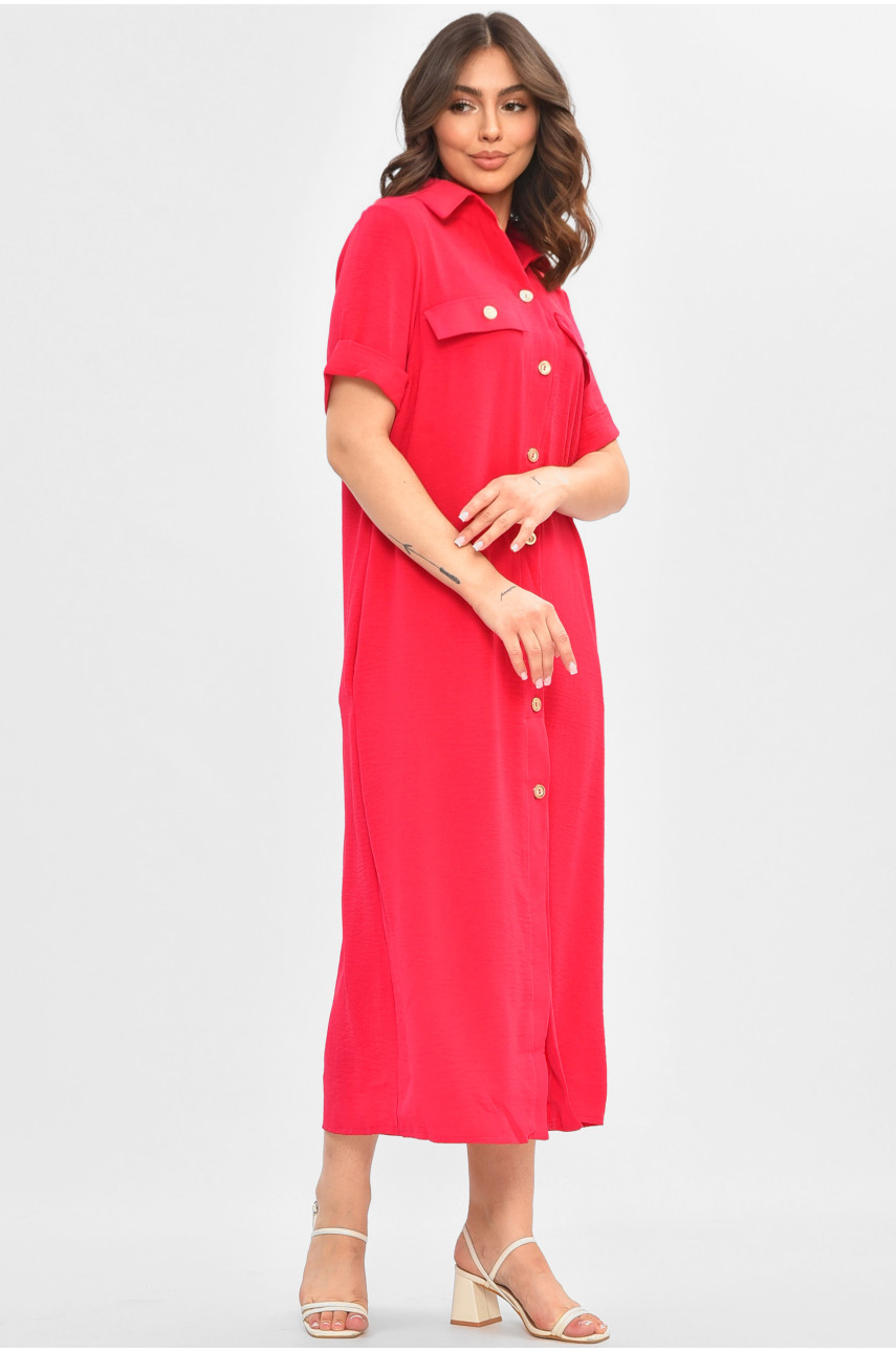 Платье женское однотонное малинового цвета с поясом 9325 204918