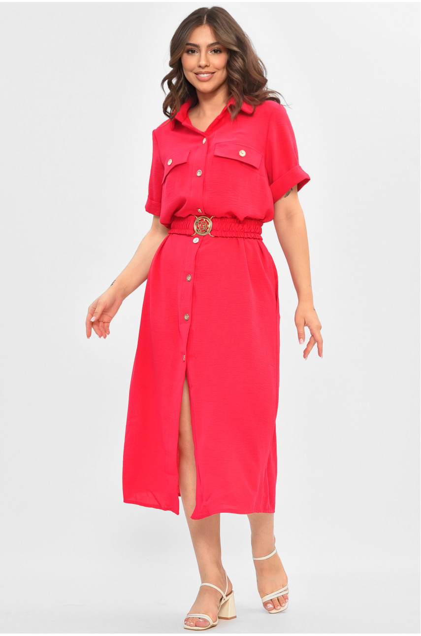 Платье женское однотонное малинового цвета с поясом 9325 204919