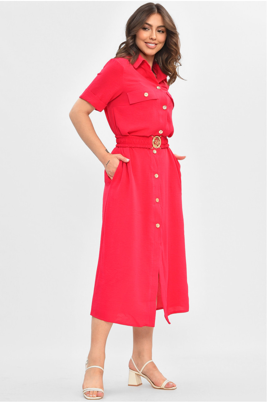 Платье женское однотонное малинового цвета с поясом 9325 204919