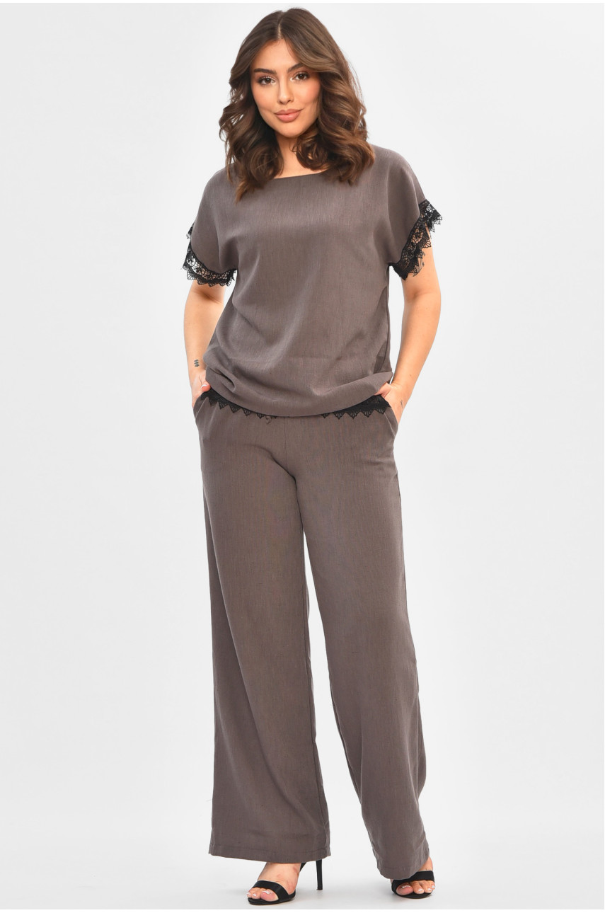 Костюм женский однотонный полубатальный цвета мокко 3010 204933