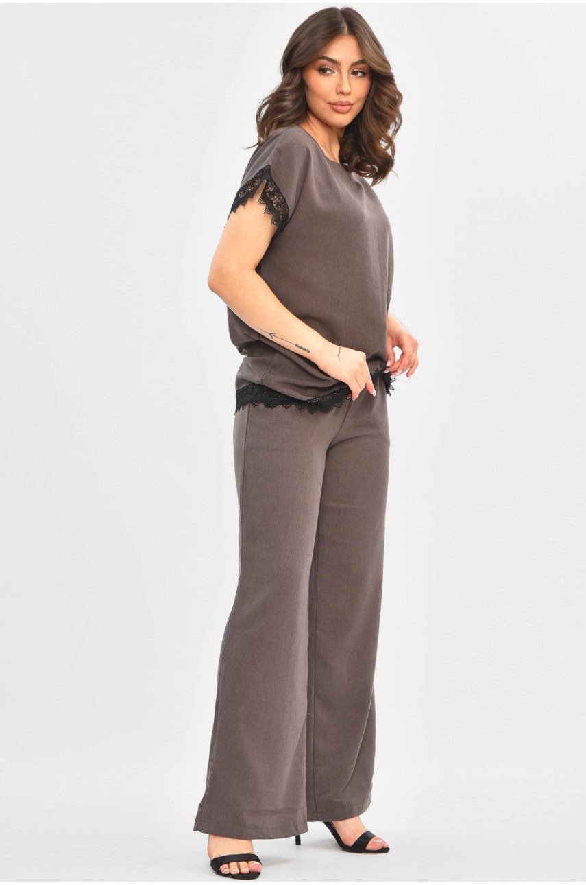 Костюм женский однотонный полубатальный цвета мокко 3010 204933