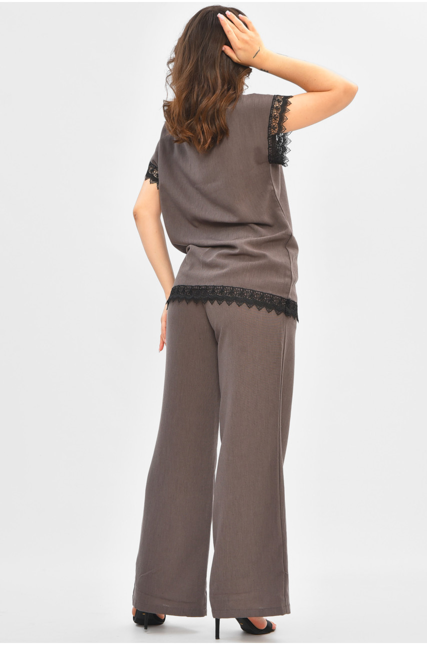 Костюм женский однотонный полубатальный цвета мокко 3010 204933