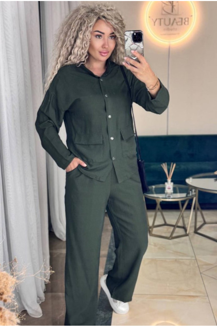 Костюм женский цвета хаки 3013 204943