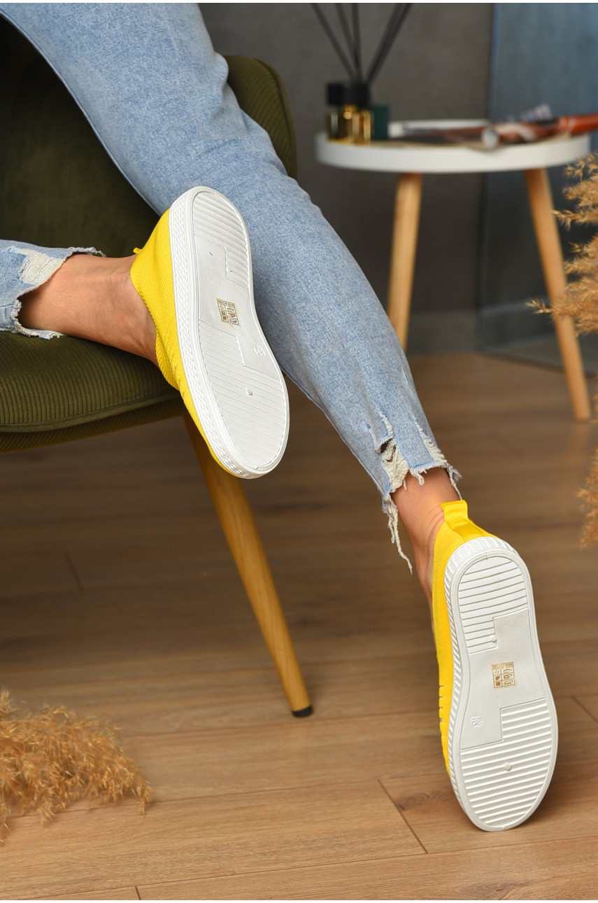 Мокасины женские желтого цвета текстиль 07-7 204952