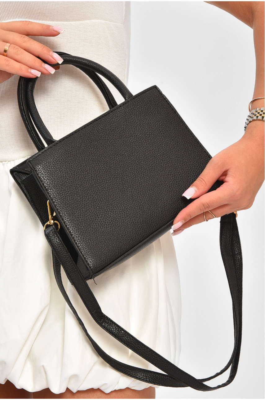 Сумка жіноча з екошкіри чорного кольору зі вставками 204957