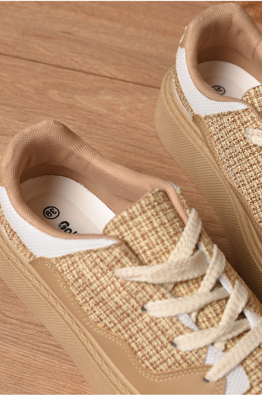 Кроссовки женские бежевого цвета на шнуровке 2024-67-2 204983