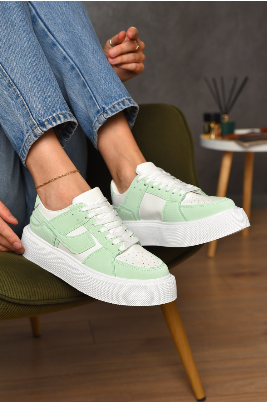 Кроссовки женские салатово-белого цвета на шнуровке 2024-72-3 204985