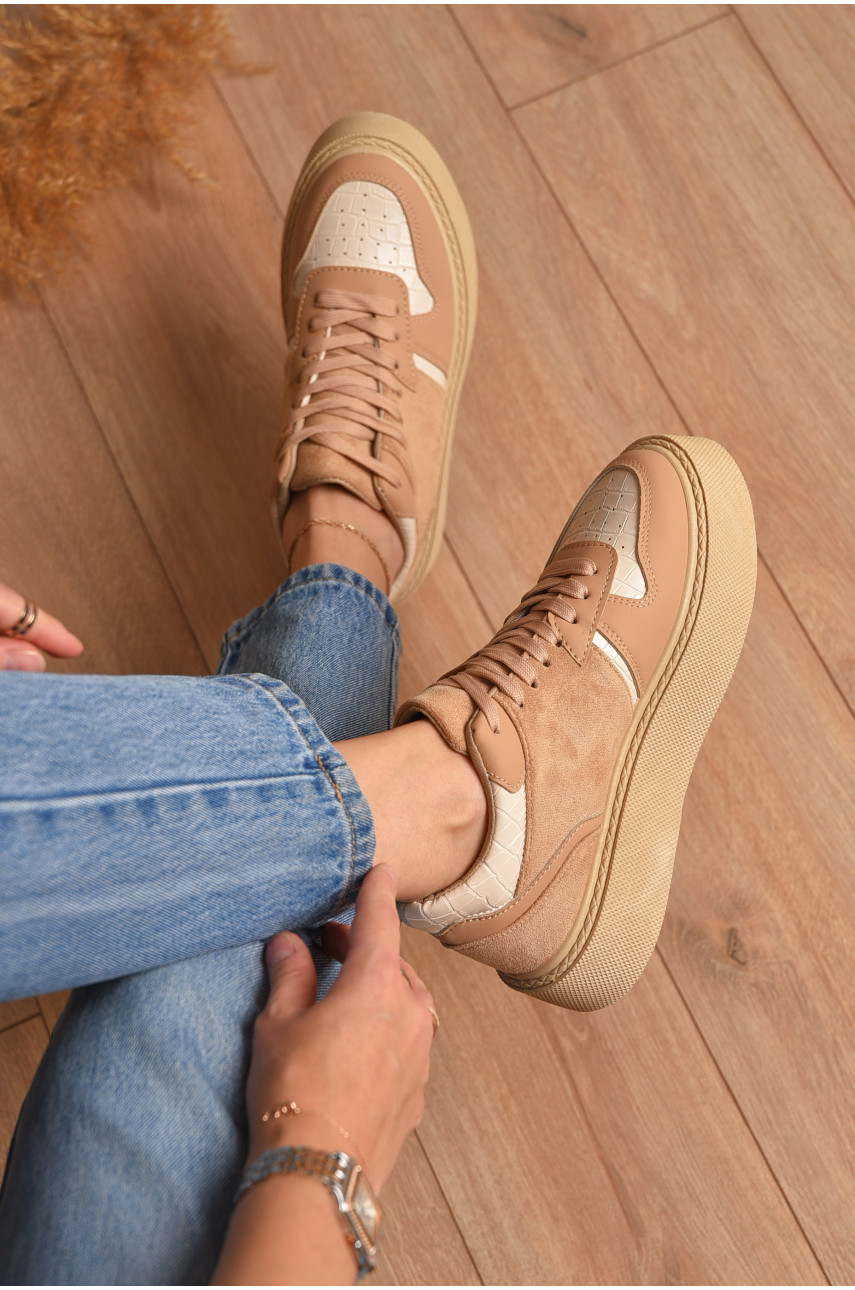 Кроссовки женские бежевого цвета на шнуровке 2023-24-3 204989