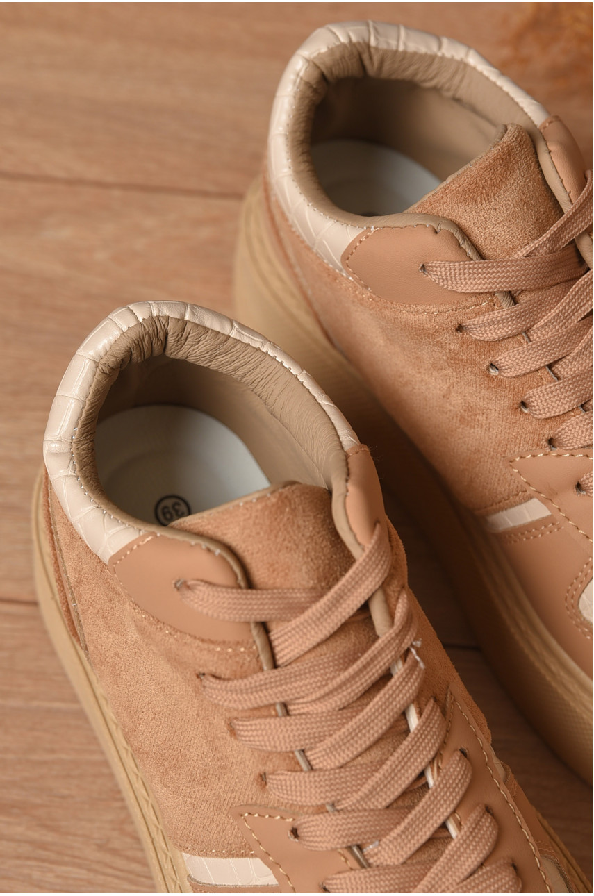 Кроссовки женские бежевого цвета на шнуровке 2023-24-3 204989