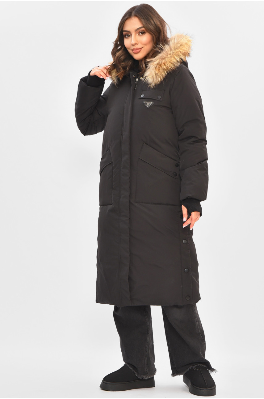 Куртка жіноча подовжена зима чорного кольору 8361 205005 Куртка жіноча подовжена зима чорного кольору 8361 205005