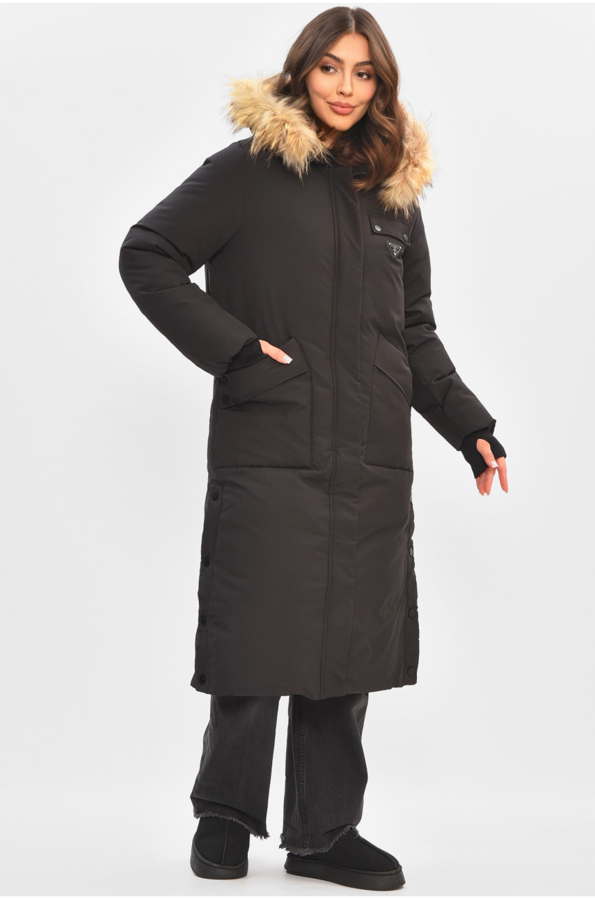 Куртка жіноча подовжена зима чорного кольору 8361 205005 Куртка жіноча подовжена зима чорного кольору 8361 205005