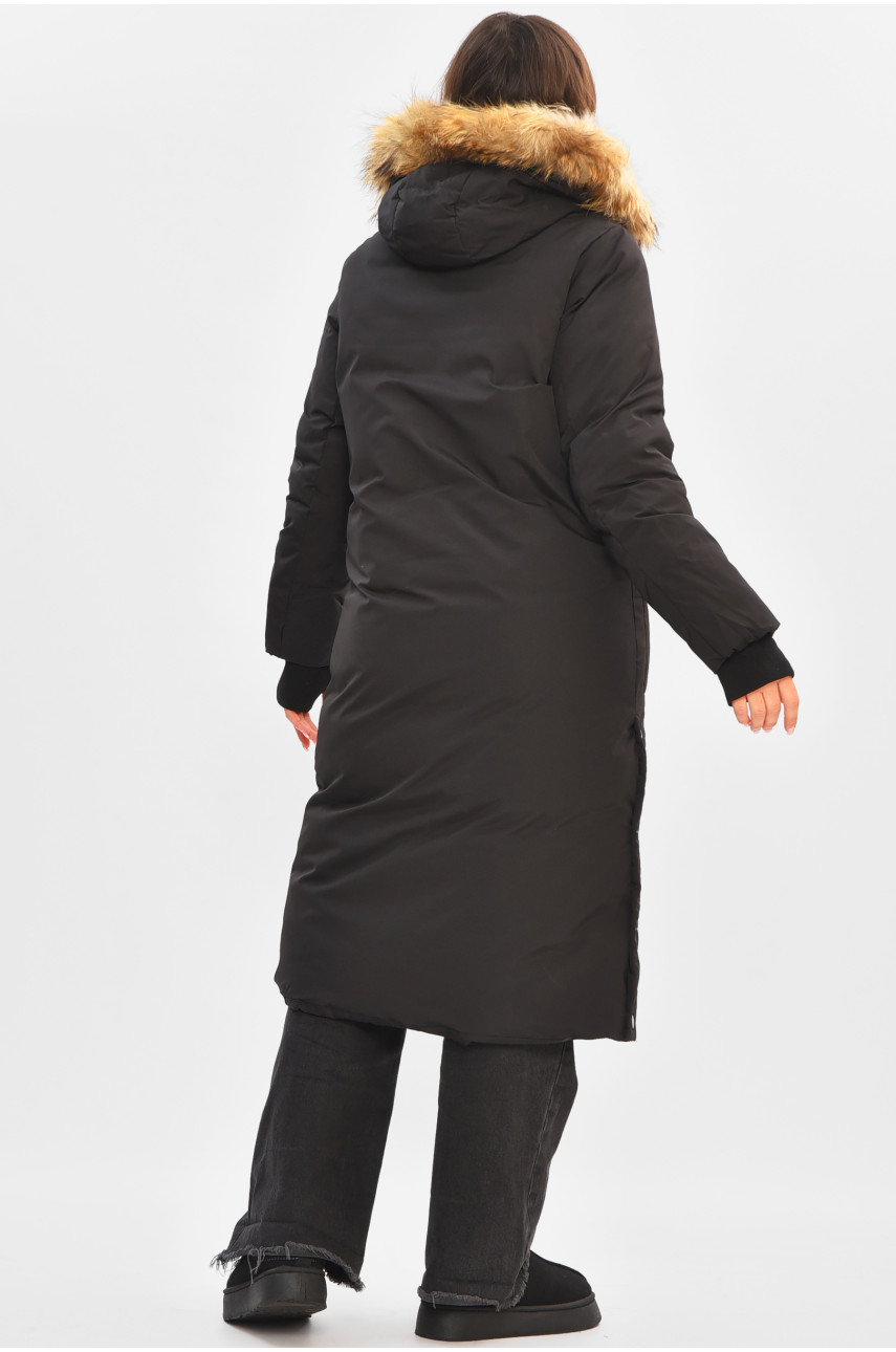 Куртка жіноча подовжена зима чорного кольору 8361 205005 Куртка жіноча подовжена зима чорного кольору 8361 205005