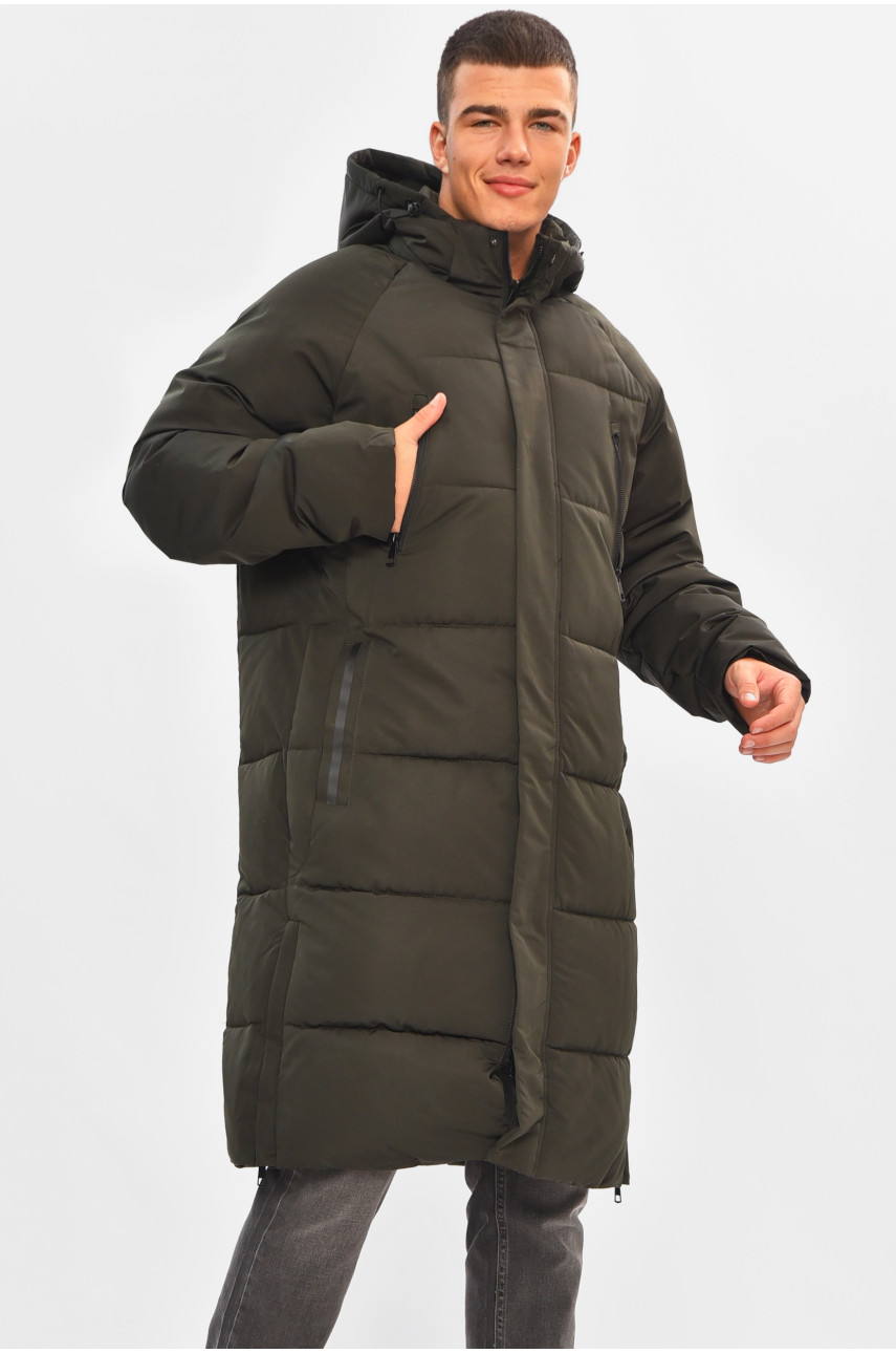 Куртка мужская удлиненная еврозима тёмно-зеленого цвета 012 205012